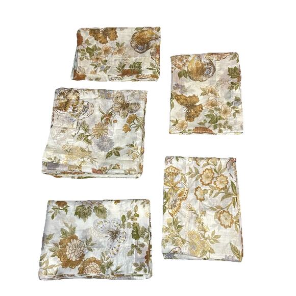 Vintage Handmade Butterfly Floral Curtains Set 1 Long Panel 4 Small Panels Boho - Picture 11 of 11